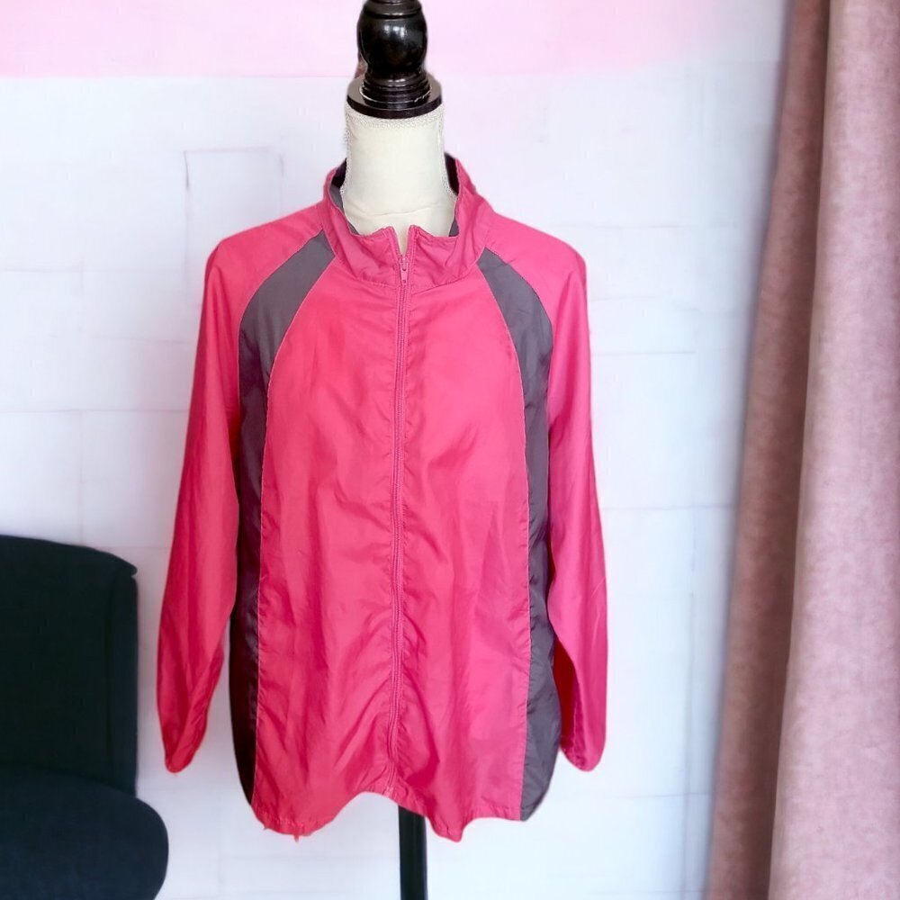 The Paragon Long Sleeve Pink‎ & Gray Zippered Windbreaker in Size XL